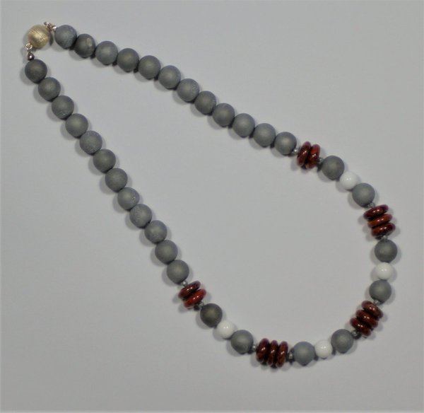 Halskette, Geodenachat, beh. Magnesit, Friedensachat, 47 cm
