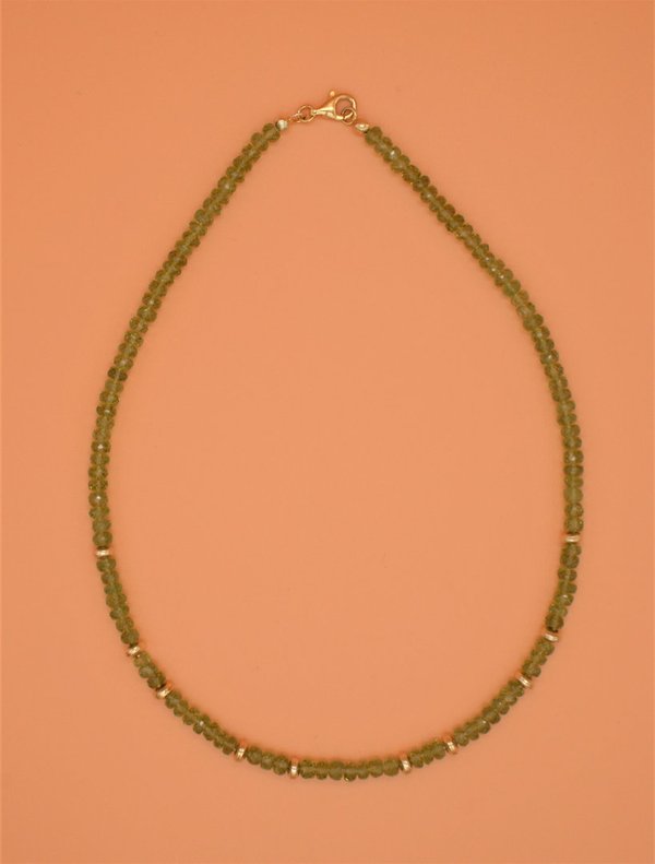 Halskette, Peridot, Silber, vergoldet, 48 cm